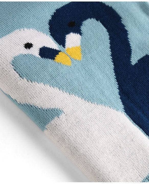 Babyhug Knitted Full Sleeves Sweater Set With Swan Print - Light Blue