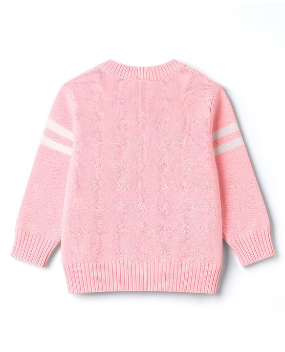 Babyhug Knitted Full Sleeves Sweater Set With Bunny Print - Pink
