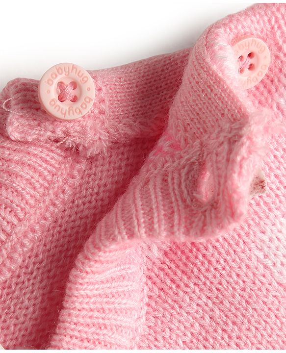 Babyhug Knitted Full Sleeves Sweater Set With Bunny Print - Pink