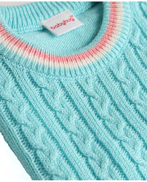 Babyhug Knitted Full Sleeves Solid Sweater Set with Cable Knit Design - Light Blue