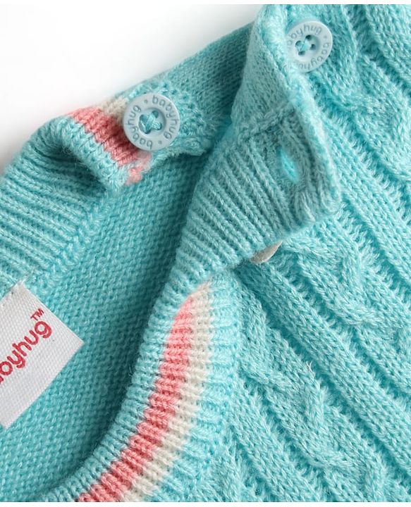 Babyhug Knitted Full Sleeves Solid Sweater Set with Cable Knit Design - Light Blue