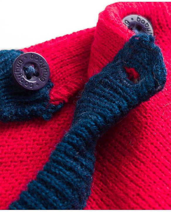Babyhug Knitted Full Sleeves Sweater Set With Animal Design - Red