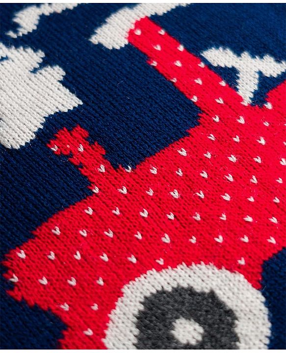 Babyhug Knitted Full Sleeves Sweater Set With Tractor Design - Navy Blue