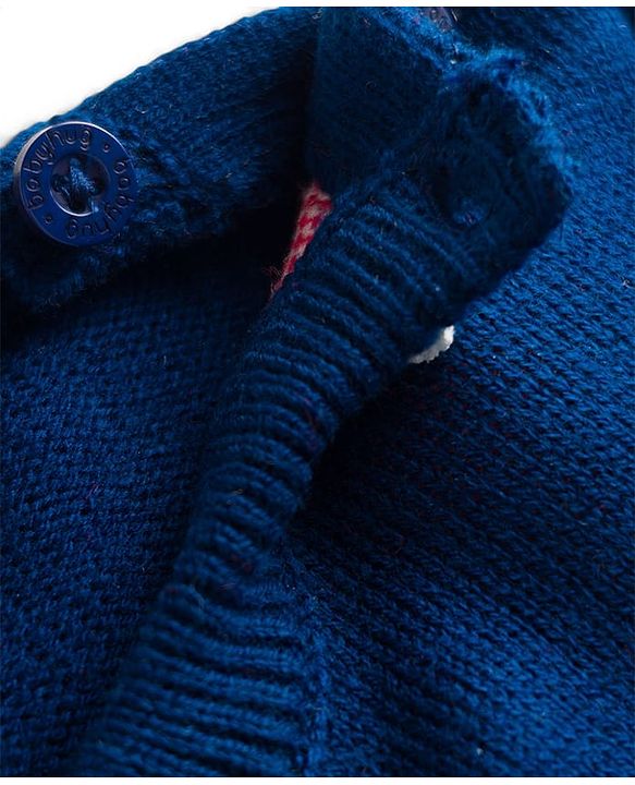 Babyhug Knitted Full Sleeves Sweater Set With Tractor Design - Navy Blue
