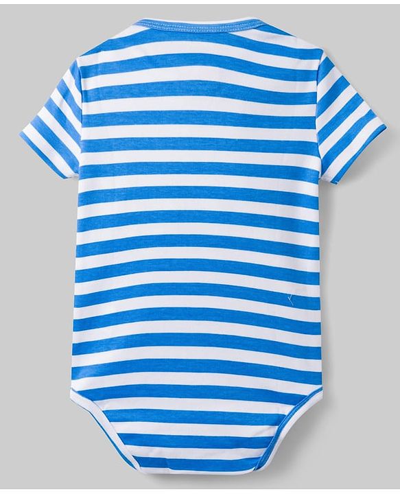 Babyhug Disney 100% Cotton Knit Half Sleeves Striped Onesies With 101 Dalmatians Graphics Pack Of 3 - Blue Green & White