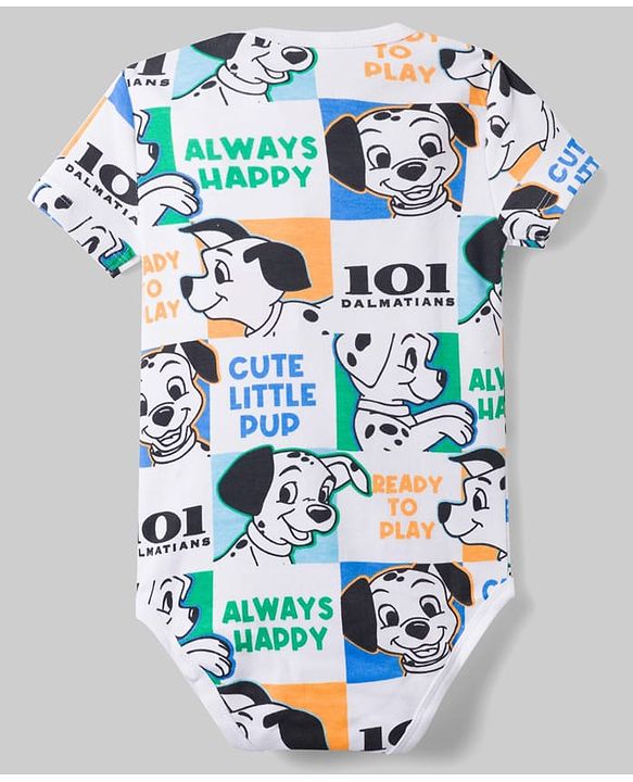 Babyhug Disney 100% Cotton Knit Half Sleeves Striped Onesies With 101 Dalmatians Graphics Pack Of 3 - Blue Green & White