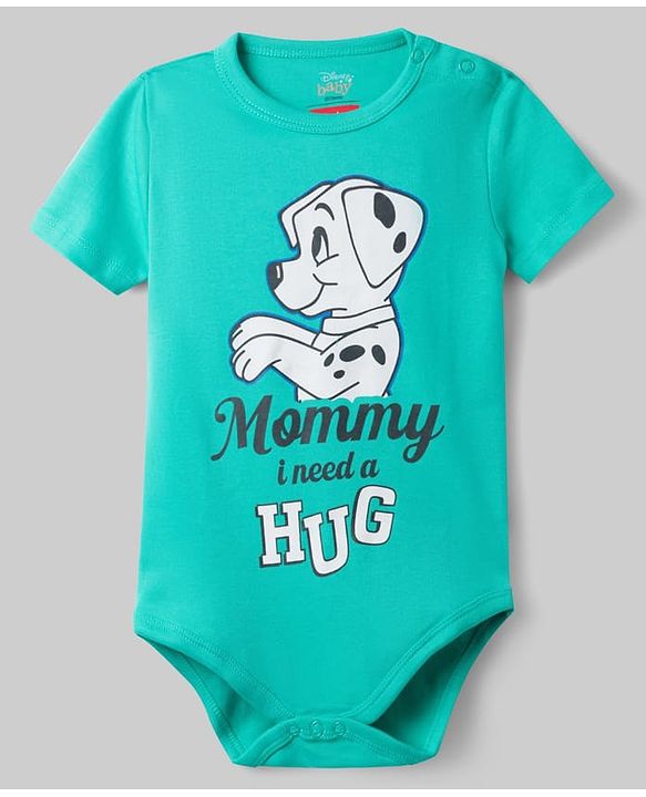 Babyhug Disney 100% Cotton Knit Half Sleeves Striped Onesies With 101 Dalmatians Graphics Pack Of 3 - Blue Green & White