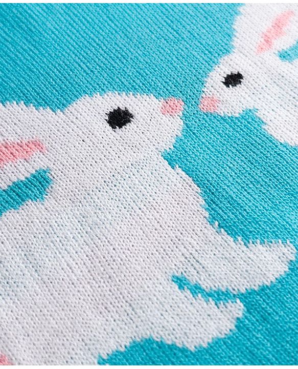 Babyhug Knitted Full Sleeves Sweater Set With Bunny Design - Light Blue