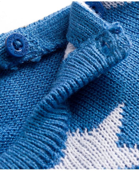 Babyhug Knitted Full Sleeves Sweater Set With Star Design - Blue