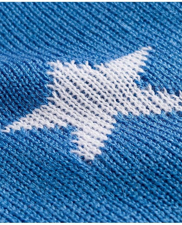 Babyhug Knitted Full Sleeves Sweater Set With Star Design - Blue