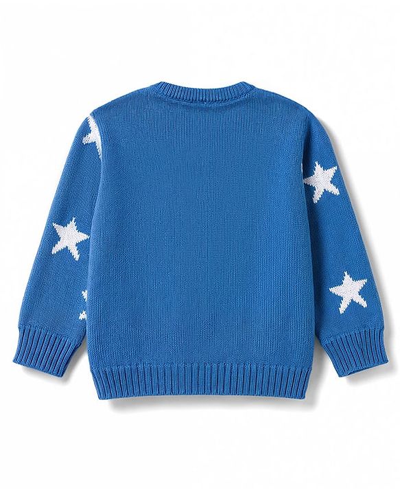 Babyhug Knitted Full Sleeves Sweater Set With Star Design - Blue