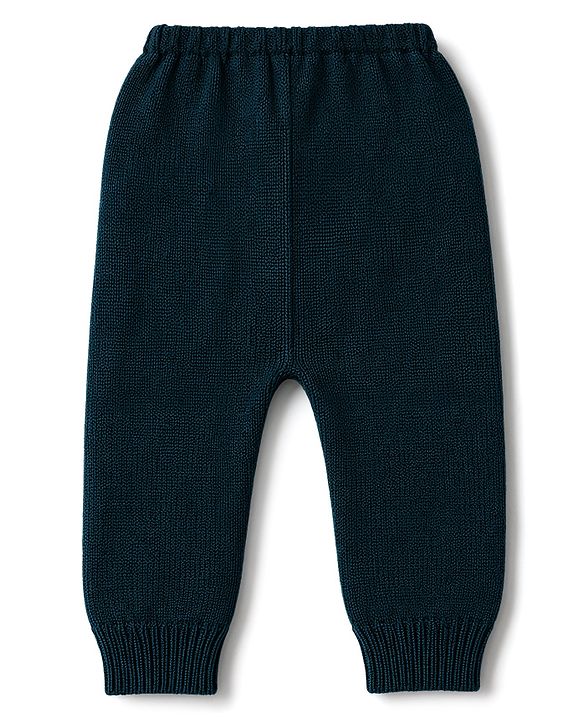 Babyhug Knitted Full Sleeves Sweater Set With Snowman Design - Navy Blue