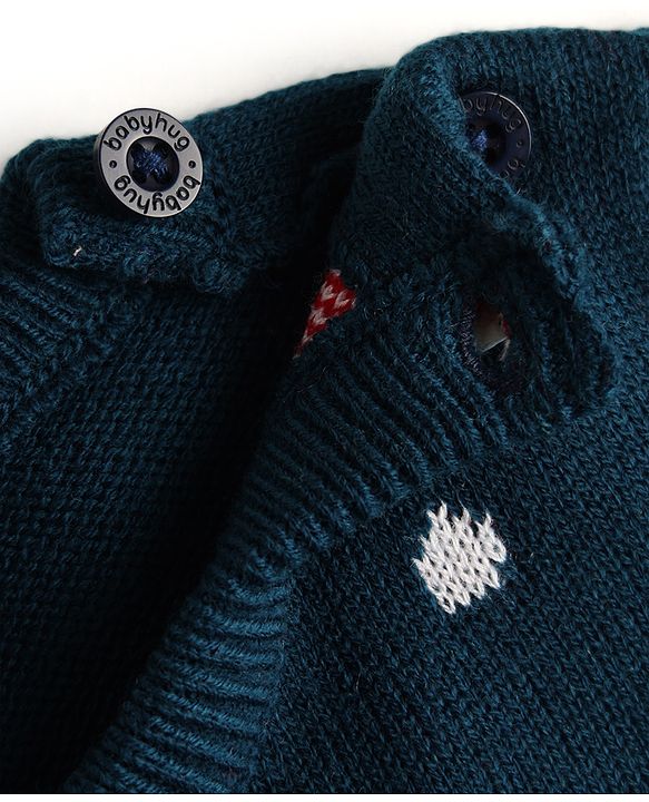Babyhug Knitted Full Sleeves Sweater Set With Snowman Design - Navy Blue