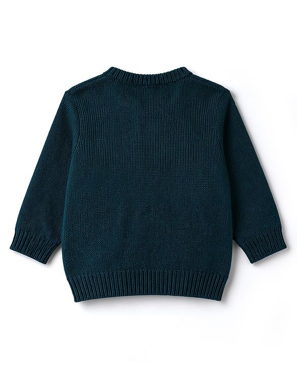 Babyhug Knitted Full Sleeves Sweater Set With Snowman Design - Navy Blue