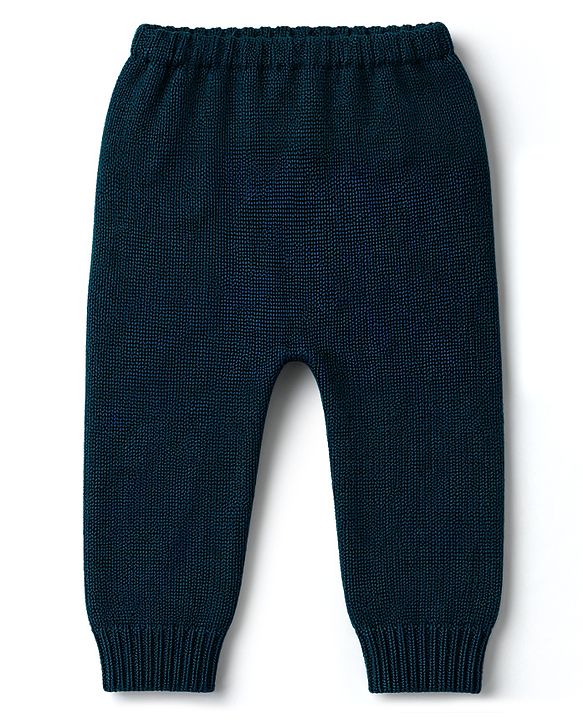 Babyhug Knitted Full Sleeves Sweater Set With Snowman Design - Navy Blue