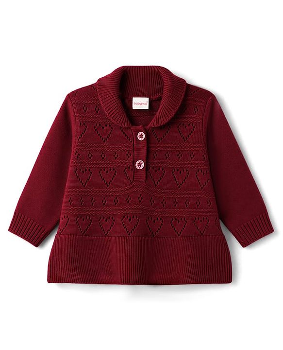 Babyhug Knitted Full Sleeves Sweater Set - Wine