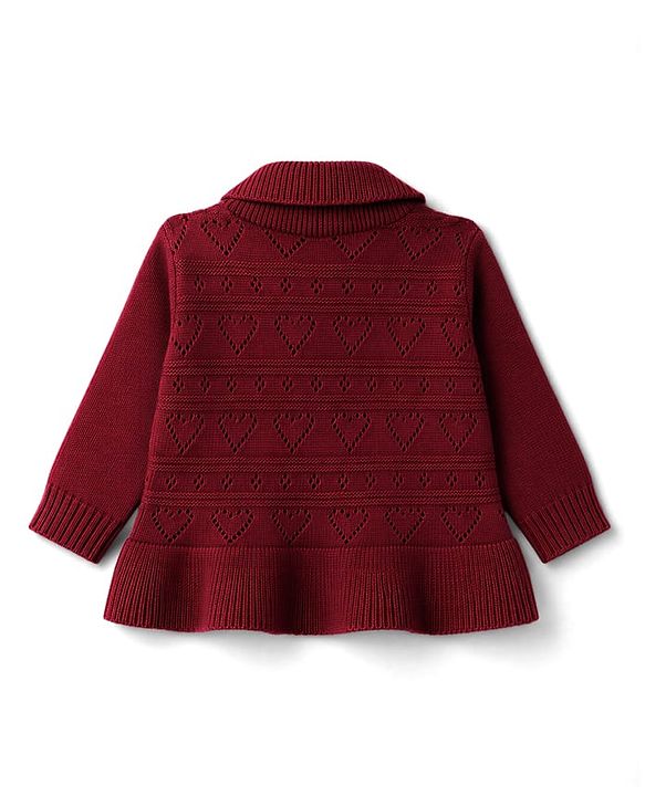 Babyhug Knitted Full Sleeves Sweater Set - Wine