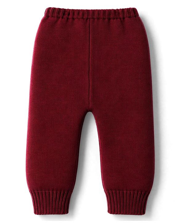 Babyhug Knitted Full Sleeves Sweater Set - Wine