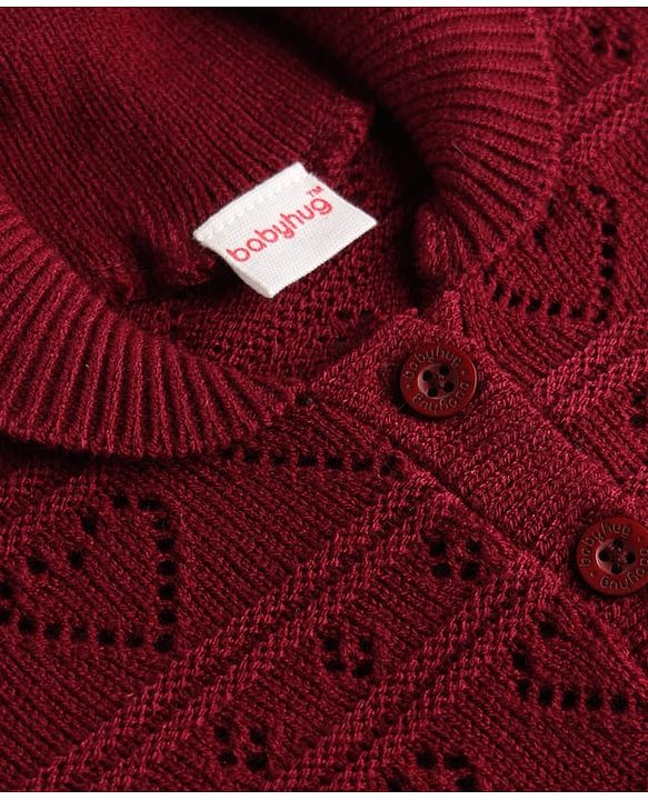 Babyhug Knitted Full Sleeves Sweater Set - Wine