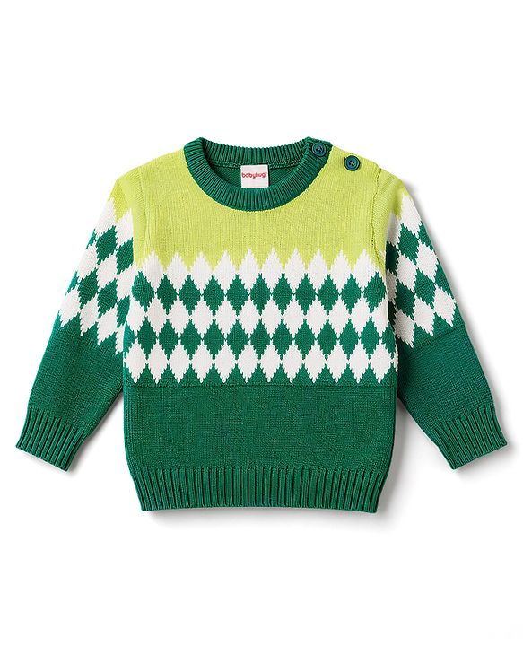 Babyhug Knitted Full Sleeves Sweater Set - Green