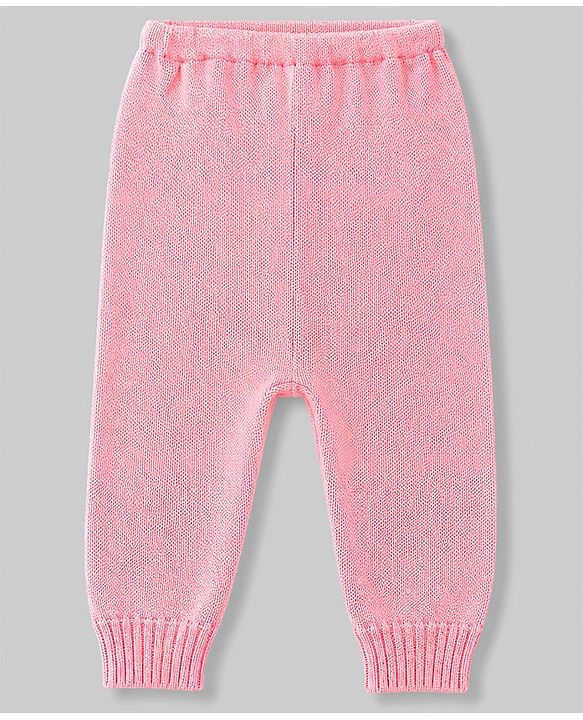 Babyhug Knitted Full Sleeves Sweater Set With Floral Design - Pink
