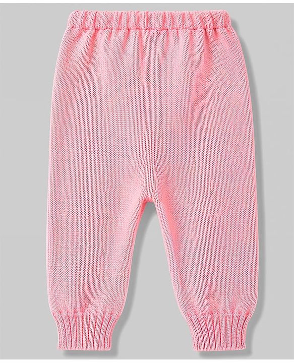 Babyhug Knitted Full Sleeves Sweater Set With Floral Design - Pink