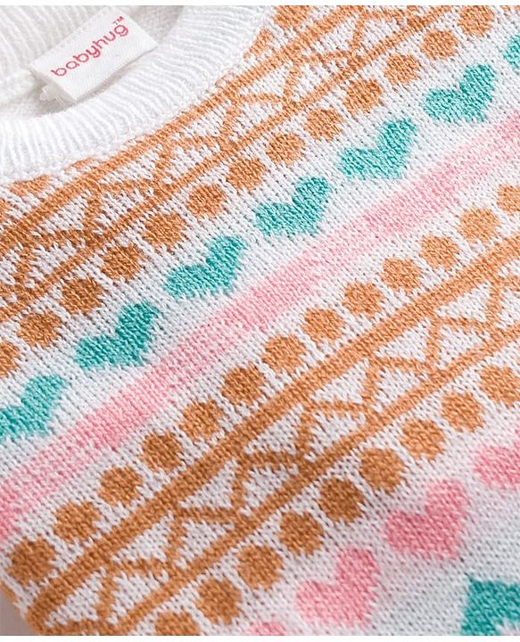Babyhug Knitted Full Sleeves Sweater Set With Floral Design - Pink