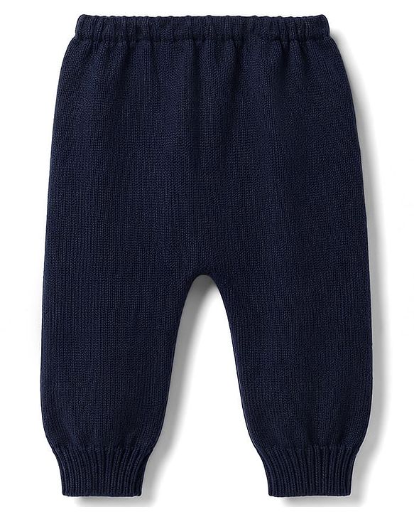 Babyhug Knitted Full Sleeves Sweater Set With Santa Design - Navy Blue
