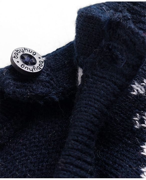 Babyhug Knitted Full Sleeves Sweater Set With Santa Design - Navy Blue