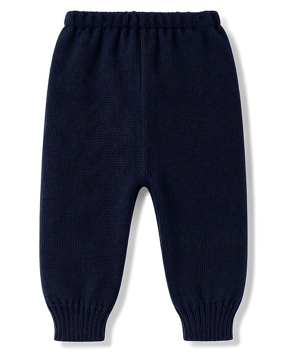 Babyhug Knitted Full Sleeves Sweater Set With Santa Design - Navy Blue
