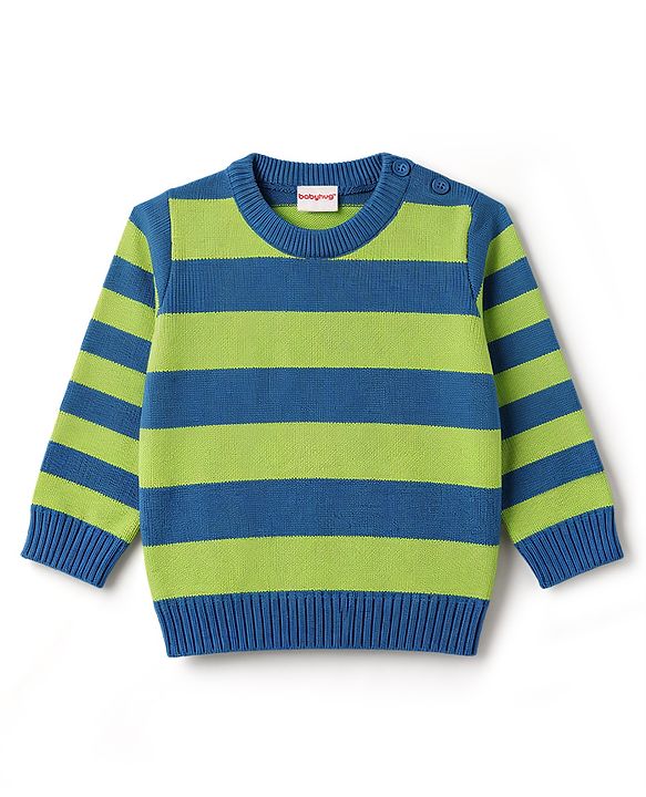 Babyhug Knitted Full Sleeves Striped Sweater Set - Green