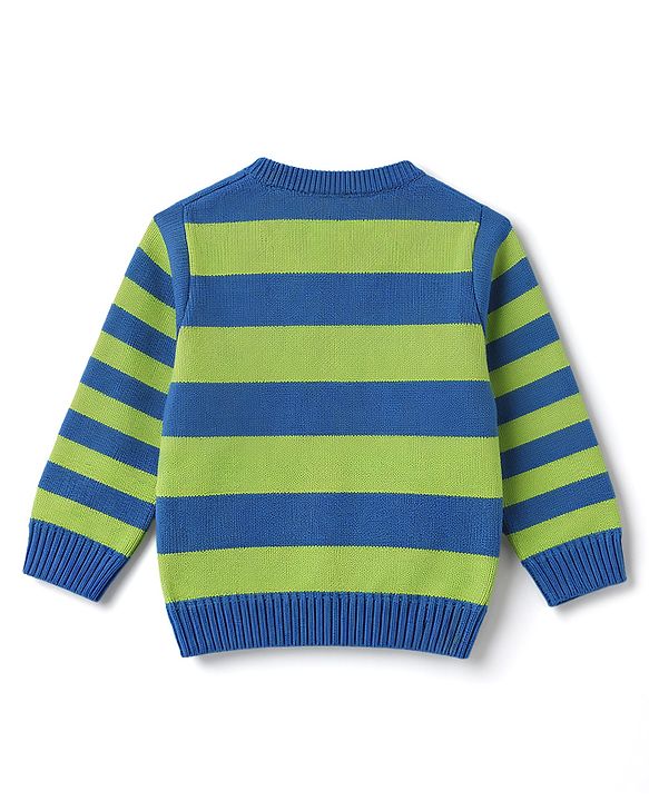 Babyhug Knitted Full Sleeves Striped Sweater Set - Green