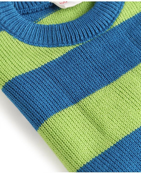 Babyhug Knitted Full Sleeves Striped Sweater Set - Green