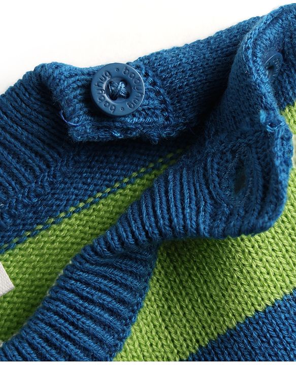 Babyhug Knitted Full Sleeves Striped Sweater Set - Green