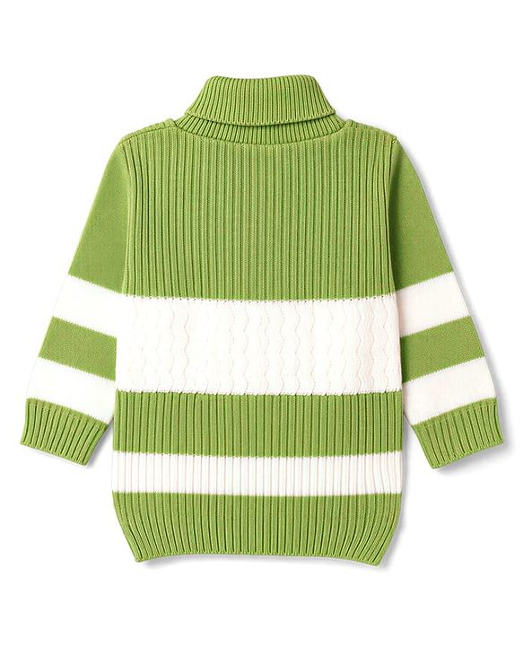 Babyhug Knitted Full Sleeves Striped Sweater Set - Green