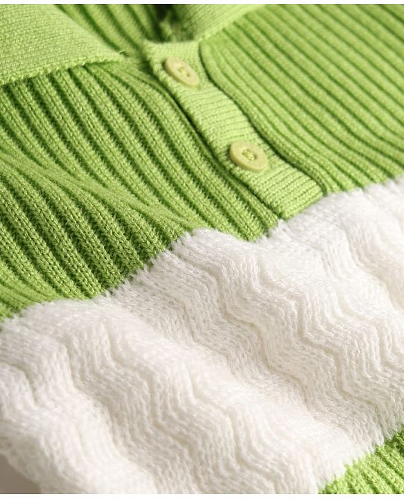 Babyhug Knitted Full Sleeves Striped Sweater Set - Green