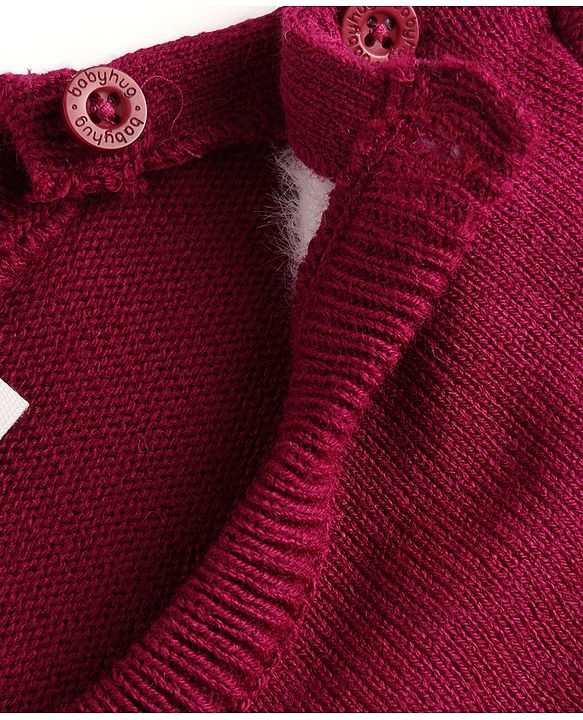 Babyhug Knitted Full Sleeves Sweater Set With Heart Design - Wine