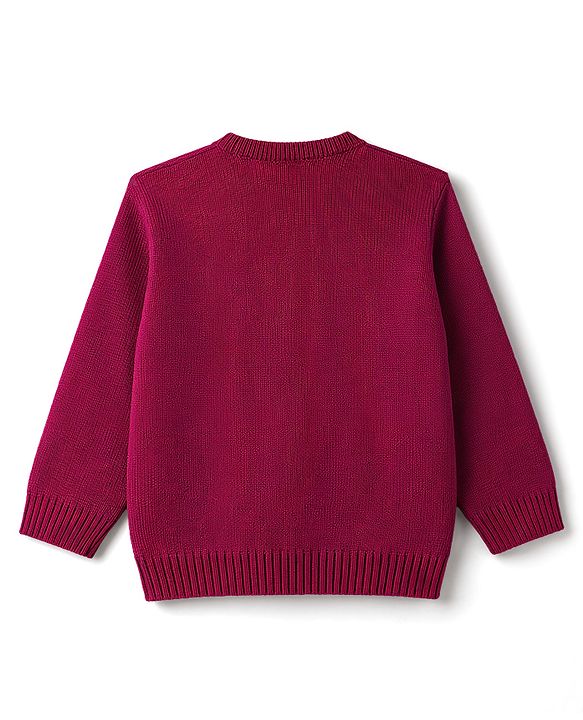 Babyhug Knitted Full Sleeves Sweater Set With Heart Design - Wine