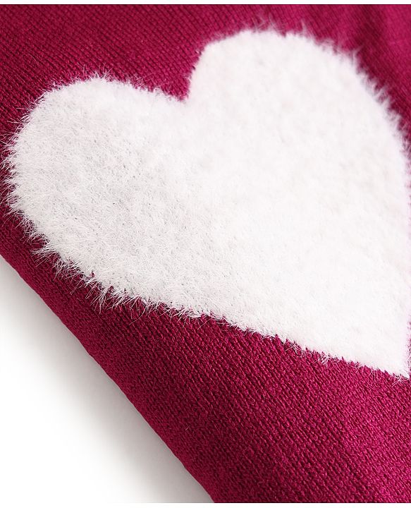 Babyhug Knitted Full Sleeves Sweater Set With Heart Design - Wine