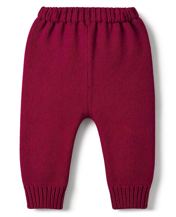 Babyhug Knitted Full Sleeves Sweater Set With Heart Design - Wine