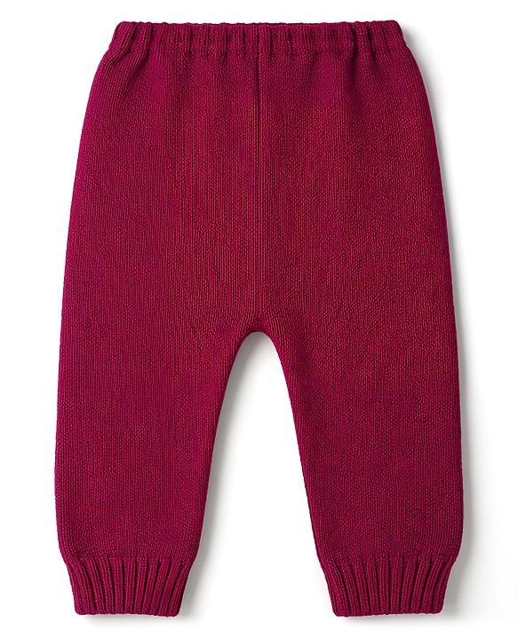 Babyhug Knitted Full Sleeves Sweater Set With Heart Design - Wine