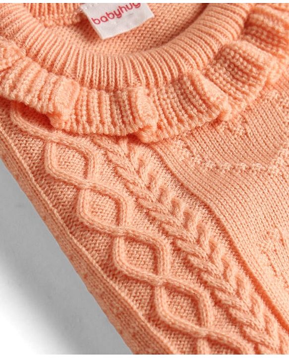 Babyhug Knitted Full Sleeves Sweater Set - Peach