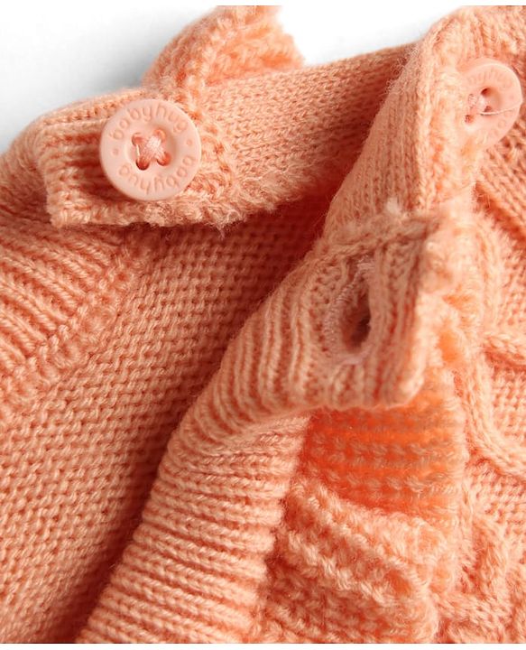 Babyhug Knitted Full Sleeves Sweater Set - Peach
