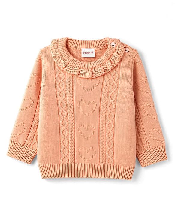 Babyhug Knitted Full Sleeves Sweater Set - Peach