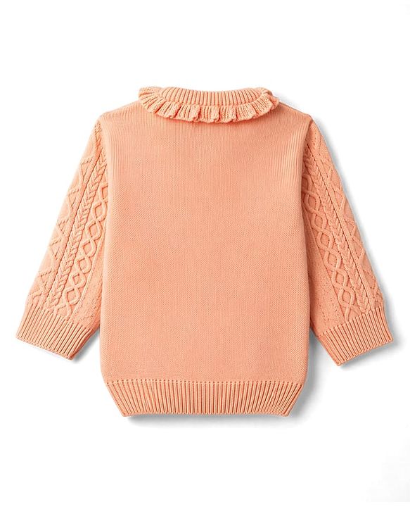 Babyhug Knitted Full Sleeves Sweater Set - Peach