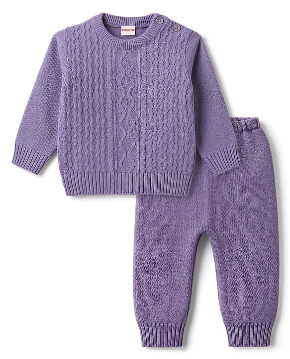 Babyhug Knitted Full Sleeves Sweater Set - Lavender