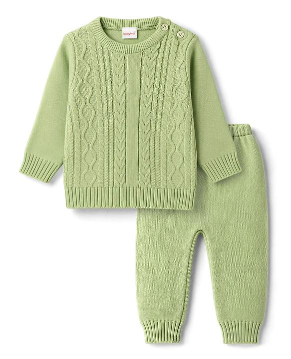 Babyhug Knitted Full Sleeves Sweater Set  - Green