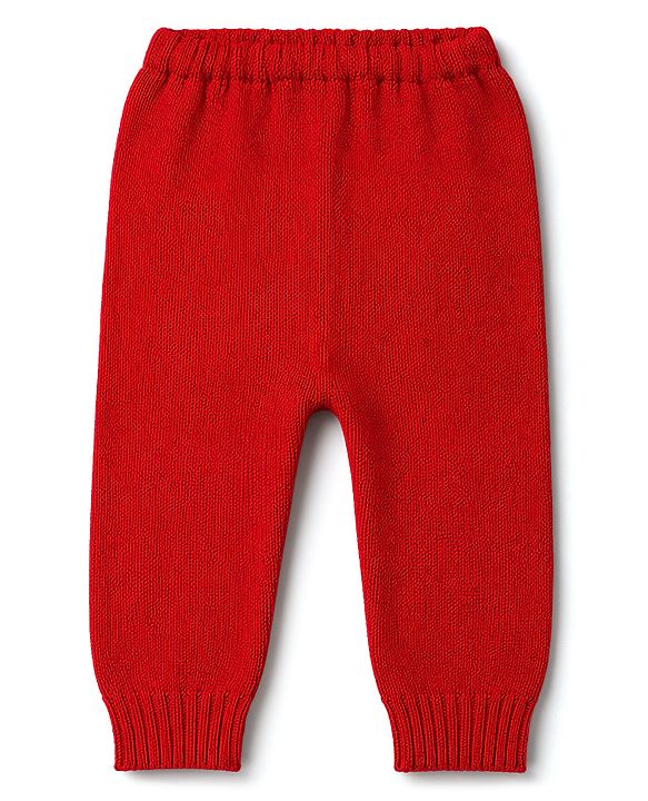 Babyhug Knitted Full Sleeves Sweater Set With Christmas Tree Design - Red