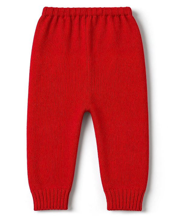 Babyhug Knitted Full Sleeves Sweater Set With Christmas Tree Design - Red