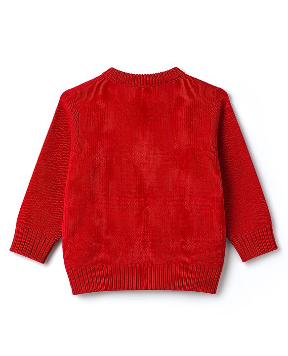 Babyhug Knitted Full Sleeves Sweater Set With Christmas Tree Design - Red